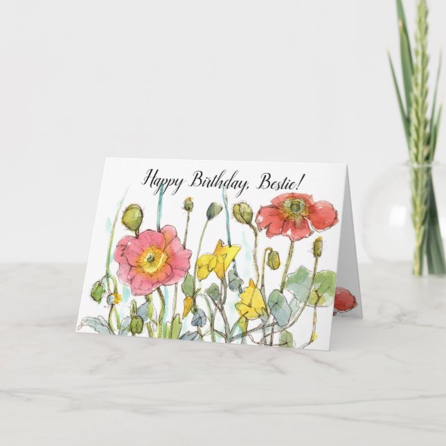 Tarjeta Feliz cumpleaños Bestie Friend Poppy Wildflowers (Anverso)