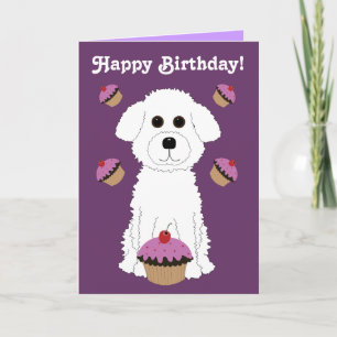 Tarjeta Feliz cumpleaños Bichon con las magdalenas