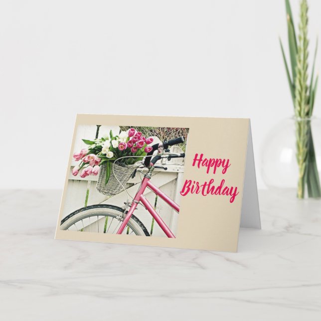 TARJETA **** FELIZ CUMPLEAÑOS **** BICICLETA EN PRIMAVERA (Anverso)