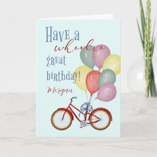 Tarjeta Feliz cumpleaños bicicleta roja con nombre persona