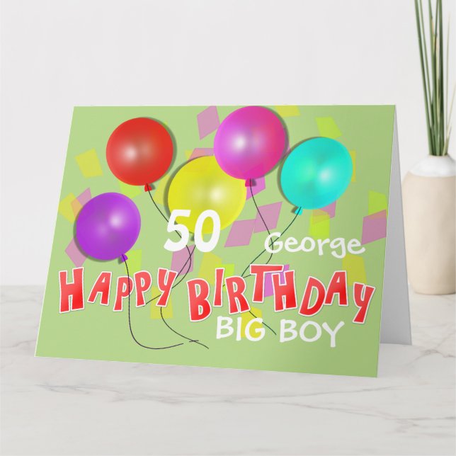 Tarjeta Feliz cumpleaños Big Boy 50° hito personalizado (Anverso)