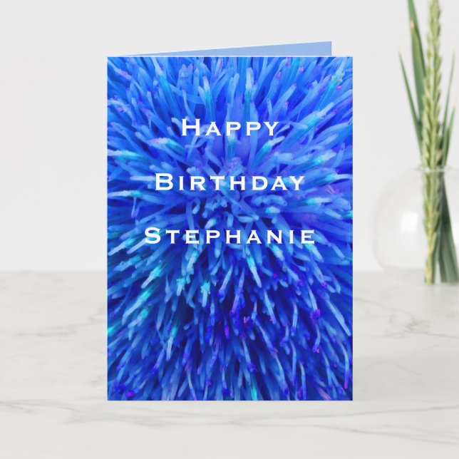Tarjeta Feliz cumpleaños, Blue Abstract Floral Greaming (Anverso)