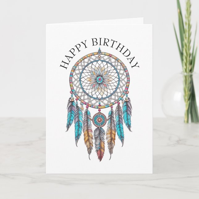 Tarjeta Feliz cumpleaños Blue Dreamcatchers Mystical (Anverso)