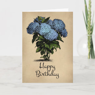 Tarjeta Feliz cumpleaños Blue Hydrangea Floral