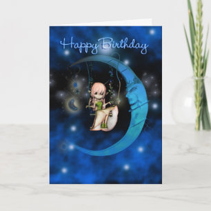 Tarjeta Feliz cumpleaños Blue Moon Fairy stars and sky