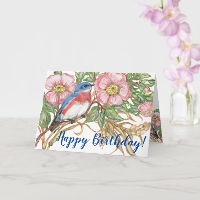 Tarjeta Feliz cumpleaños Bluebird Rosa Floral (Orquídea)