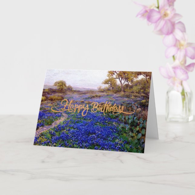 Tarjeta Feliz cumpleaños, Bluebonnets en Twilight, (Orquídea)