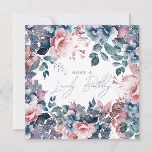 Tarjeta Feliz cumpleaños Bohemian Blue Garden Floral