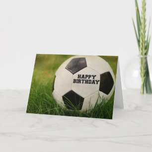 Tarjeta Feliz cumpleaños, bola de fútbol texturizada
