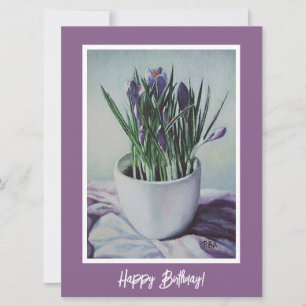 Tarjeta Feliz cumpleaños bonito croco púrpura arte floral