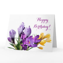 Feliz cumpleaños bonito crocus morado amarillo flo