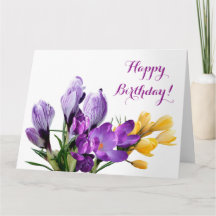 Feliz cumpleaños bonito crocus morado amarillo flo