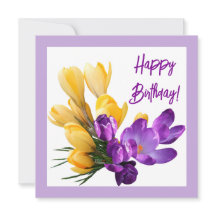 Feliz cumpleaños bonito crocus morado amarillo flo