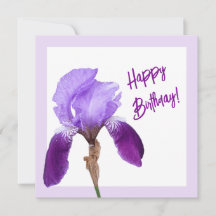 Feliz cumpleaños bonito de primavera púrpura iris 