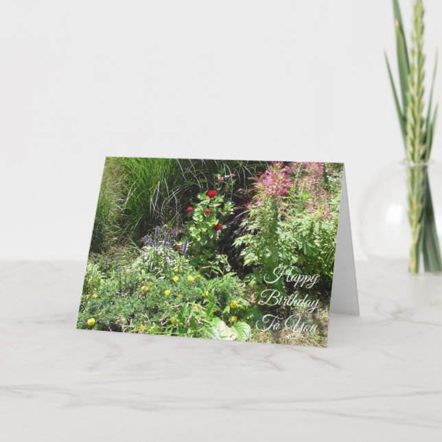 Tarjeta Feliz cumpleaños Bonito Flores rojas y amarillas (Anverso)