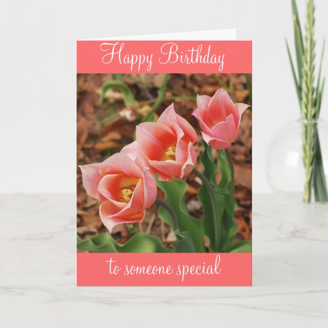 Tarjeta Feliz cumpleaños Bonito Tulipanes rosados (Anverso)