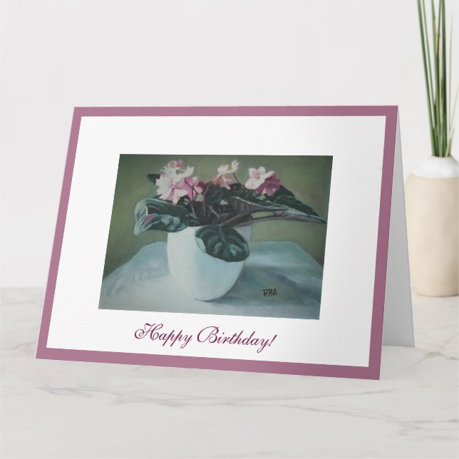 Tarjeta Feliz cumpleaños bonito violeta rosa arte floral f (Anverso)
