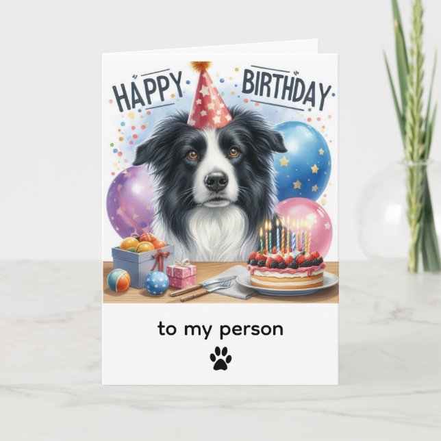 Tarjeta Feliz Cumpleaños Border Collie De Perro  (Anverso)