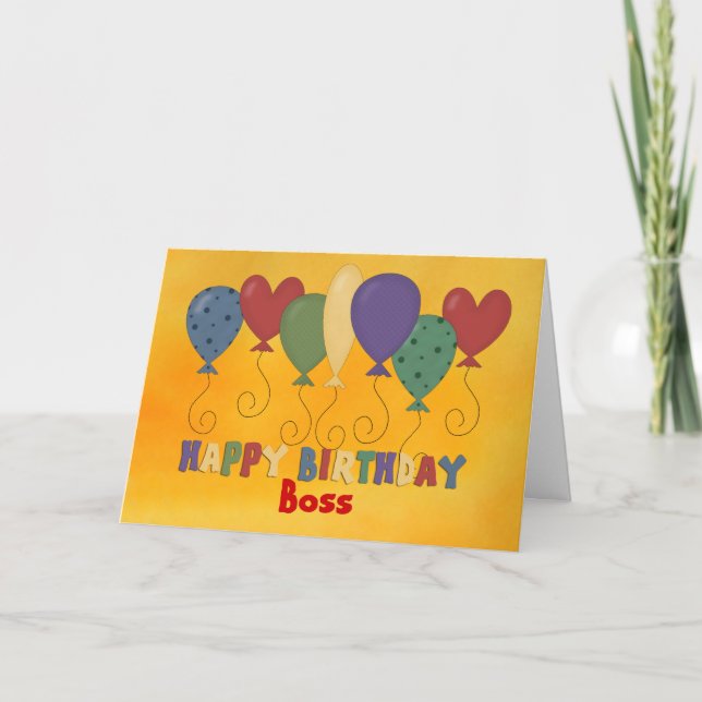Tarjeta Feliz cumpleaños Boss, colorido (Anverso)