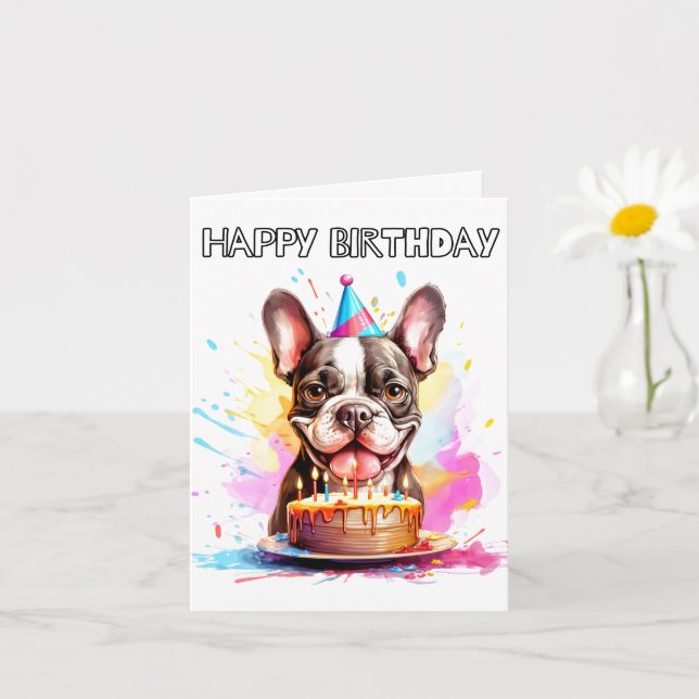 Tarjeta Feliz Cumpleaños Boston Terrier (Planta pequeña)