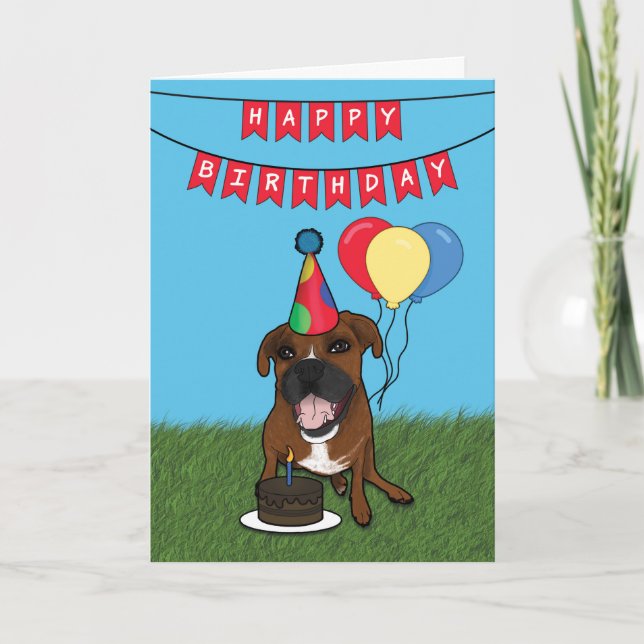 Tarjeta Feliz cumpleaños Boxer Dog Card (Anverso)