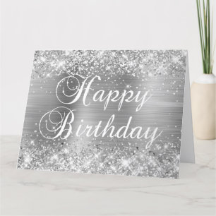 Tarjeta Feliz Cumpleaños Brillante con Hojalata Plateada d
