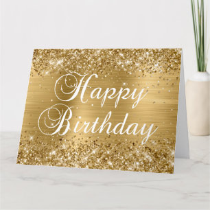 Tarjeta Feliz Cumpleaños Brillante con Hojuela de Oro