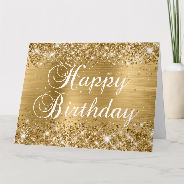 Tarjeta Feliz Cumpleaños Brillante con Hojuela de Oro del  (Anverso)