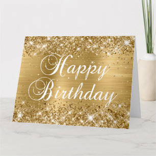 Tarjeta Feliz Cumpleaños Brillante con Hojuela de Oro del