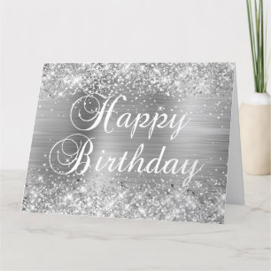 Tarjeta Feliz Cumpleaños Brillante con Hojuela de Plata