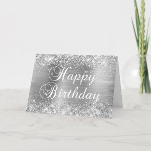 Tarjeta Feliz Cumpleaños Brillante Plata