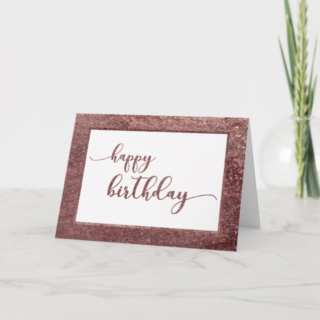 Tarjeta Feliz Cumpleaños Brillo Rosa Dorado (Anverso)