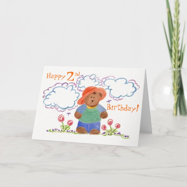 Tarjeta Feliz cumpleaños Brown Oso Arte de niños (Anverso)