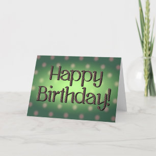 Tarjeta Feliz cumpleaños Brown Polka Dot Textos Verde Bkgr