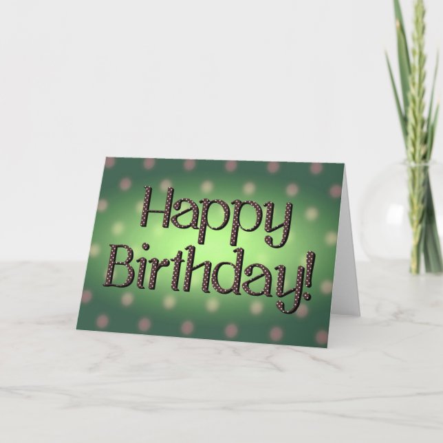 Tarjeta Feliz cumpleaños Brown Polka Dot Textos Verde Bkgr (Anverso)