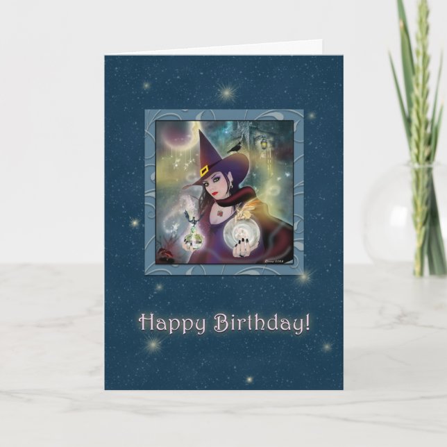 Tarjeta Feliz cumpleaños - Bruja azul (Anverso)