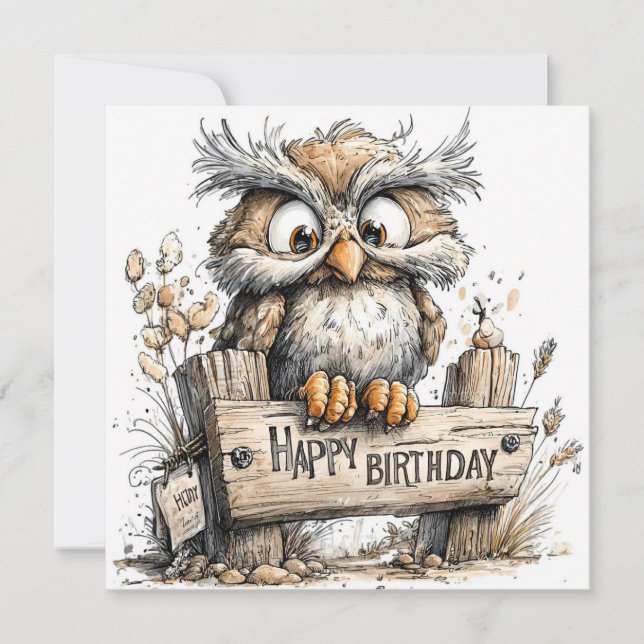 Tarjeta Feliz cumpleaños búho (Anverso)