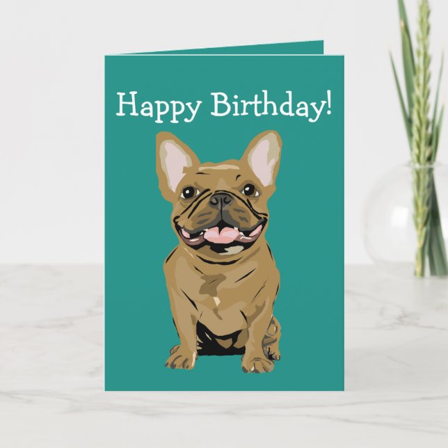 Tarjeta Feliz cumpleaños - Bulldog Francés beige (Anverso)
