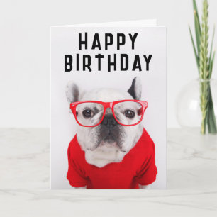Tarjeta Feliz Cumpleaños   Bulldog Francés con Gafas