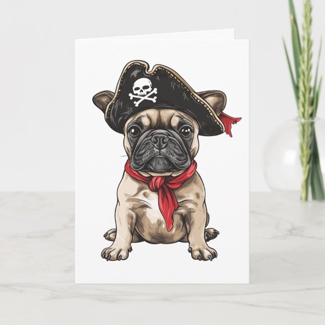Tarjeta Feliz cumpleaños, Bulldog francés pirata (Anverso)