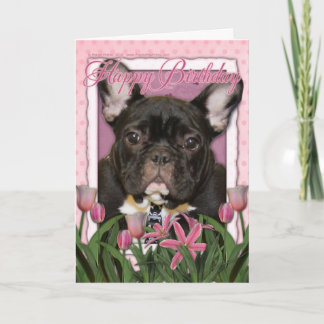 Tarjeta Feliz cumpleaños - Bulldog francés - Verde azulado