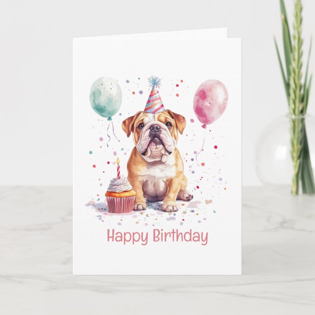 Tarjeta Feliz Cumpleaños Bulldog Inglés (Anverso)