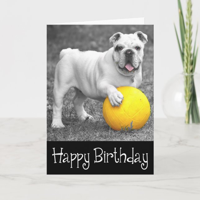 Tarjeta Feliz cumpleaños Bulldog inglés cachorro perro (Anverso)