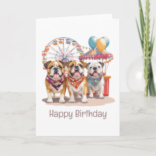 Tarjeta Feliz Cumpleaños Bulldoges Ingleses En Un Carnaval