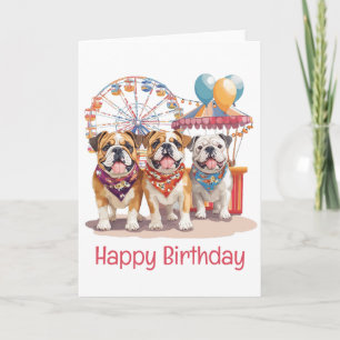 Tarjeta Feliz Cumpleaños Bulldoges Ingleses En Un Carnaval