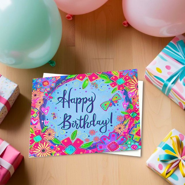 Tarjeta Feliz cumpleaños Butterfly Floral Girly (Subido por el creador)