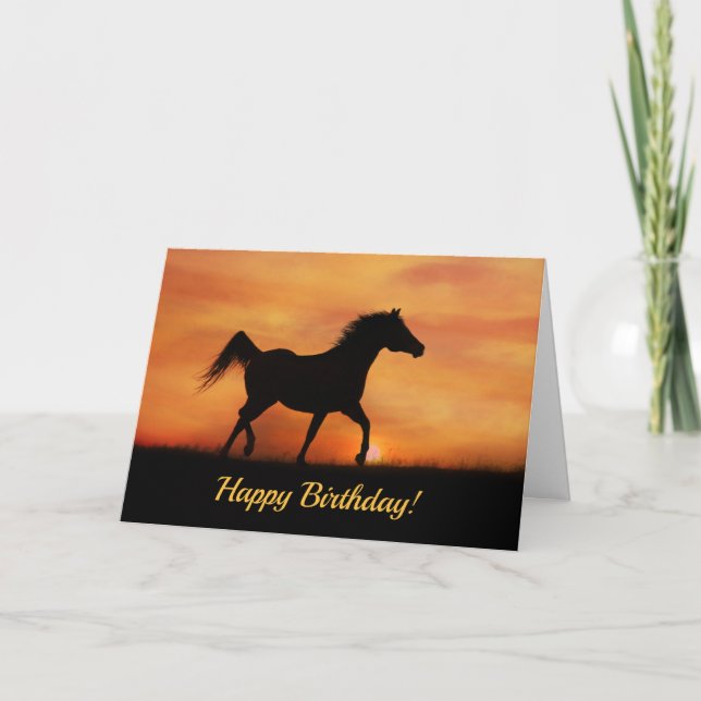 Tarjeta Feliz Cumpleaños Caballo Árabe de Espíritu Libre (Anverso)