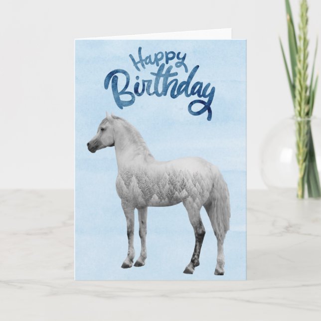 Tarjeta Feliz Cumpleaños Caballo Blanco Nevado  (Anverso)