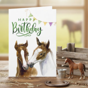 Tarjeta Feliz Cumpleaños Caballo Colt Acuarela