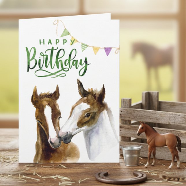 Tarjeta Feliz Cumpleaños Caballo Colt Acuarela  (Subido por el creador)